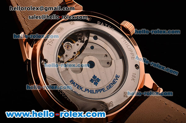 Patek Philippe Grand Complitcations Asia HT1035-Tourbillon Automatic Rose Gold Case with Brown Leather Strap Roman Numeral Markers and White Dial - Click Image to Close